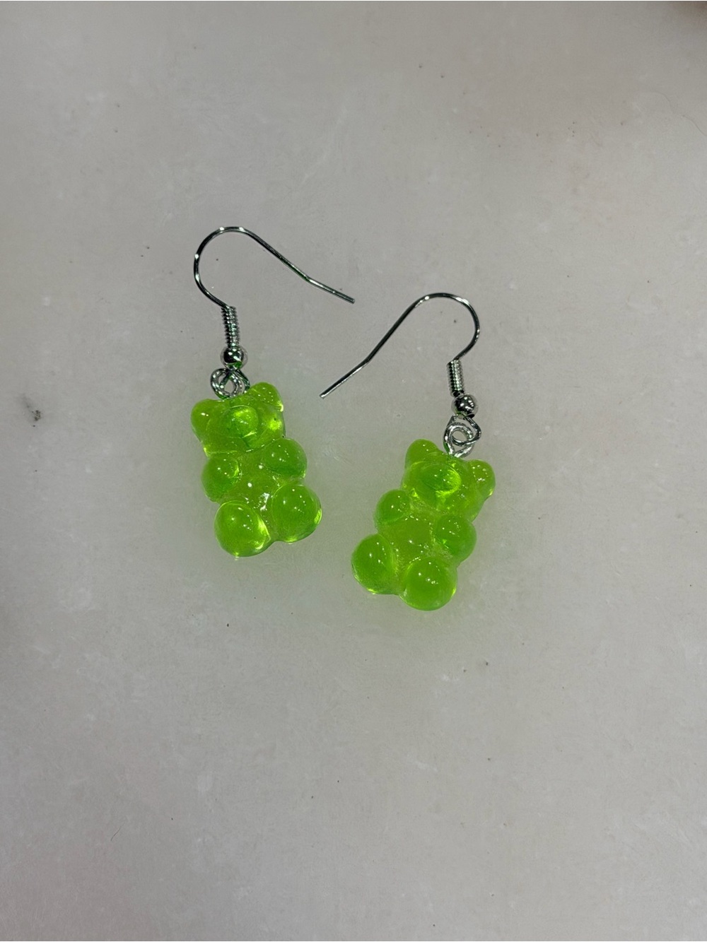 3/$30 Neon Green Gummy Bear Drop Earrings Handmade Novelty Jewelry